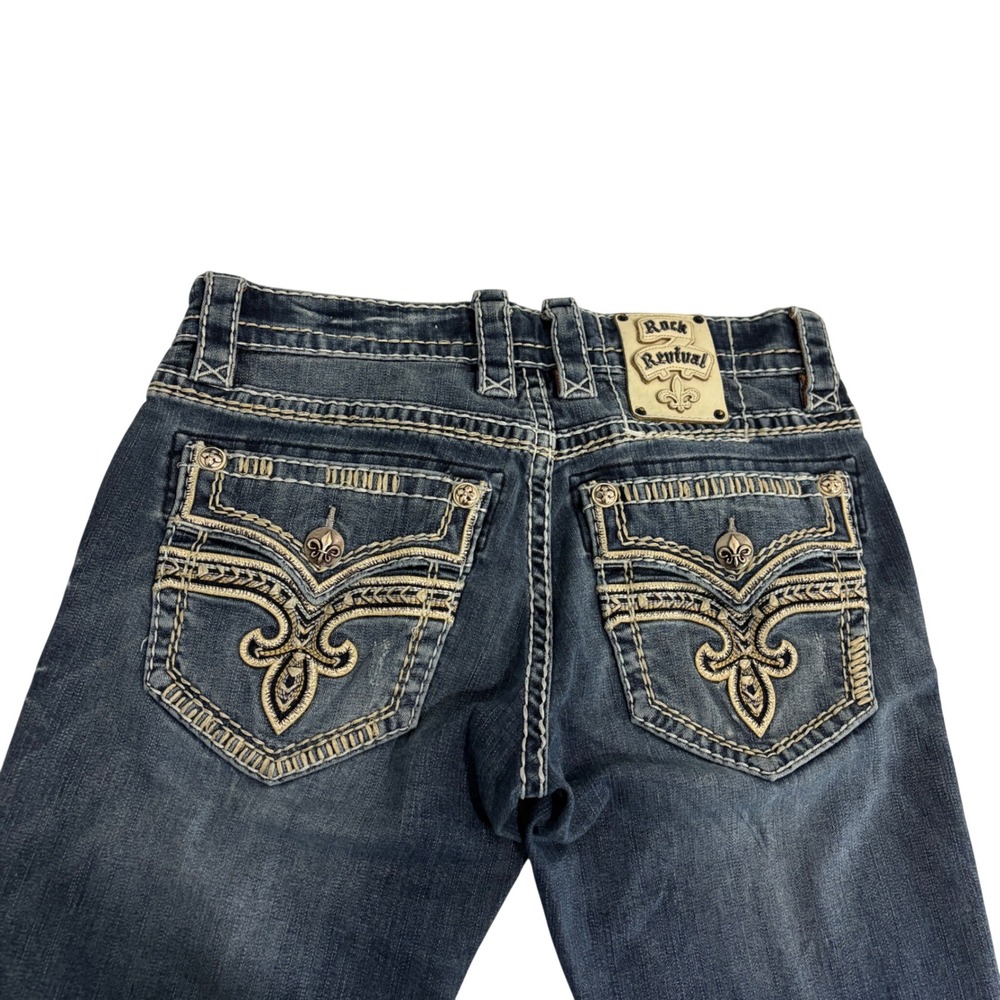 Rock Revival Wynton Slim Boot Blue Jeans Mens S 30x30 Faded Whiskering Low Rise